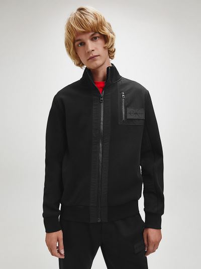 Calvin Klein Ruhák HU363359 | Calvin Klein Material Mix Zip Up Férfi Kardigán Fekete